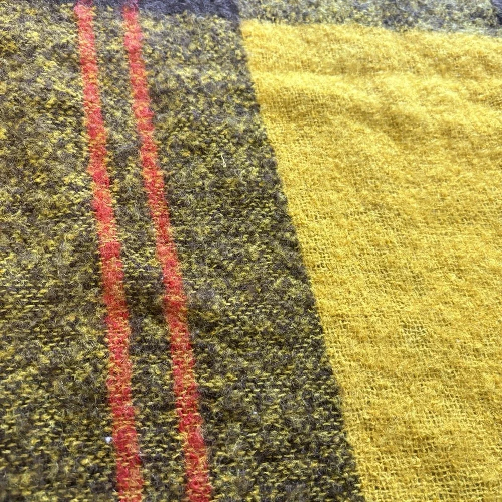 Vtg Mohair & Wool Throw Blanket Yellow Brown Red Fringe 60x48
